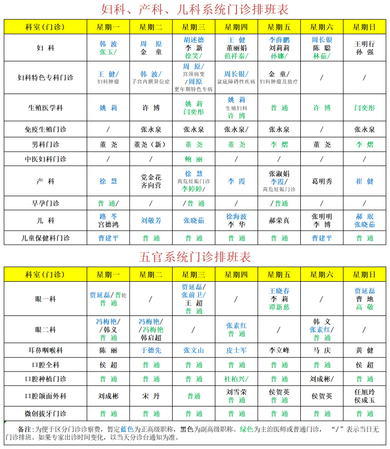 本部专家专科门诊排班表_妇产儿科五官(2).png
